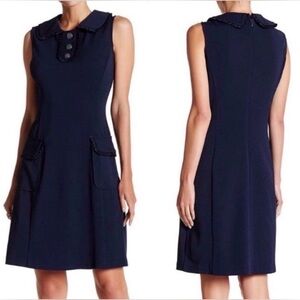 Nanette Lepore Navy Button-Detail Midi Sheath Dress Size 14